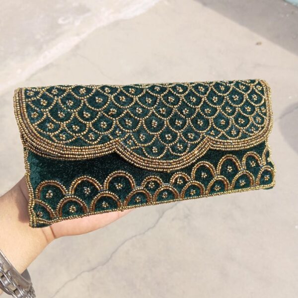 Embroidered Velvet Clutch Bag | INDIAN Handmade Beaded Evening Purse - Image 2