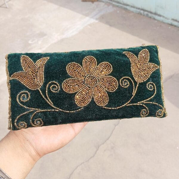 Embroidered Velvet Clutch Bag | INDIAN Handmade Beaded Evening Purse - Image 3