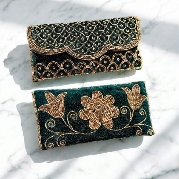 Embroidered Velvet Clutch Bag | INDIAN Handmade Beaded Evening Purse